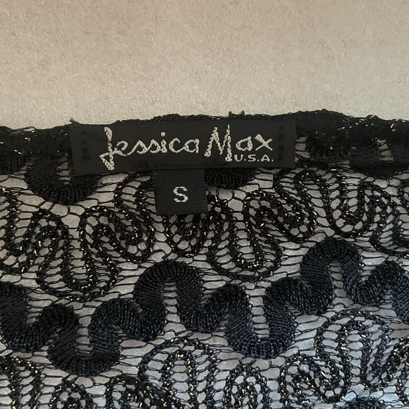 Y2K Jessica Max Top Women Small Black Lace Gold Metallic Tie Front Cropped Goth - Picture 4 of 6